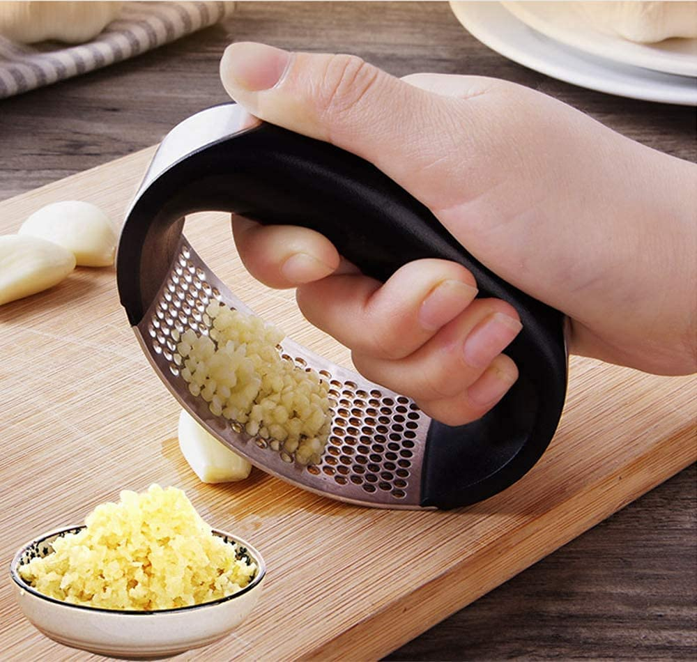 Edelstahl Knoblauch Presse Wippe Ingwer Zerkleinerer - Schwarz / Silber
