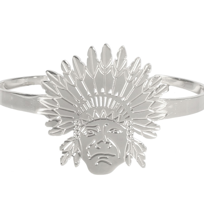 Bracelet Femme Jonc Chef Indien en Acier Argent