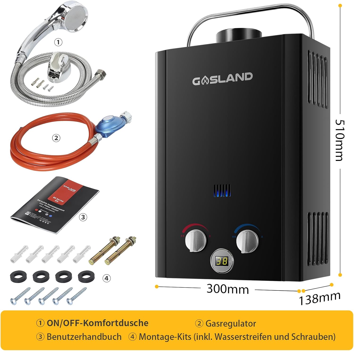 GASLAND BE158B Gasdurchlauferhitzer, 6L Tankless LPG Durchlauferhitzer 30/37mbar, Instant Gasdusche für Campingdusche Pferdedusche