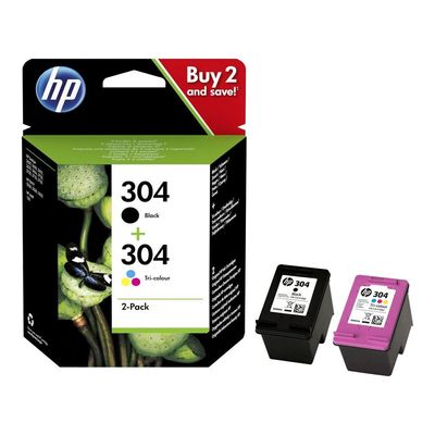HP 304 - Pack de 2 - noir et 3 couleurs - cartouche d'encre originale (3JB05AE)