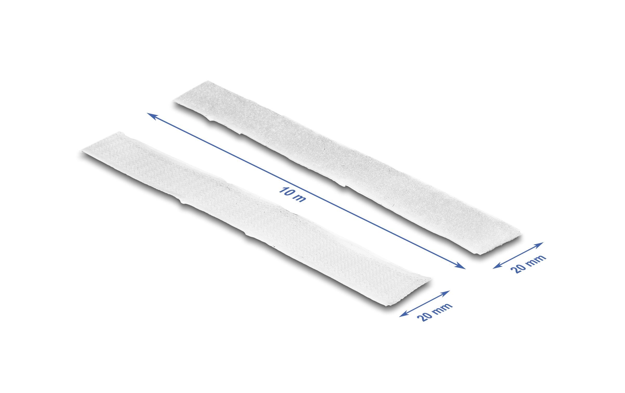 Klettband 5 m x 20 mm mit Haft- und Flauschband, WeissDelock Klettband selbstklebend mit Haft- und Flauschband L 5 m x B 20 mm weiss