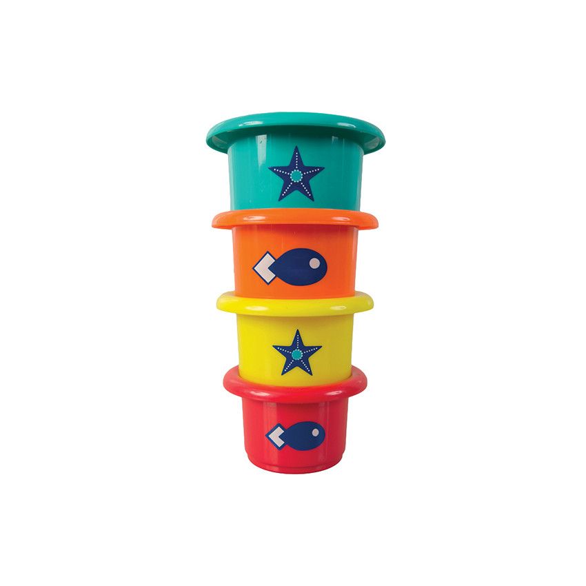 Coffret de Bain avec gobelets, bateaux et singes - Ecru
