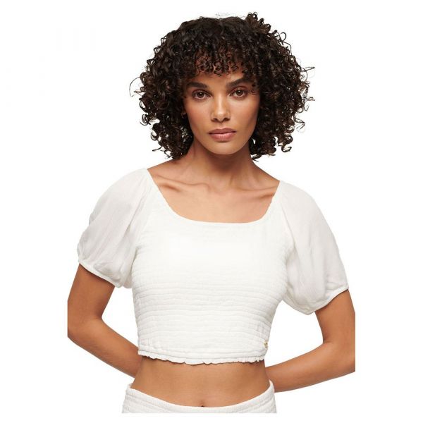 Superdry Smocked Short Sleeve Blouse Branco M Mulher