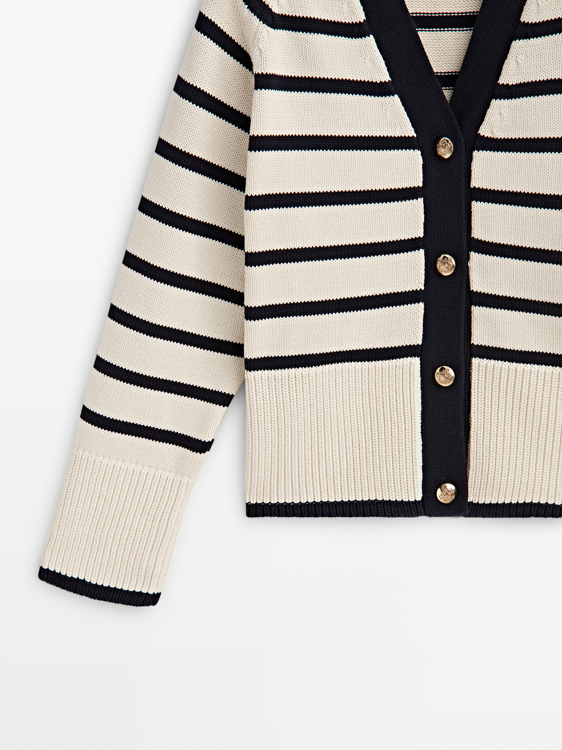 Cardigan listrado com decote em V - Cru