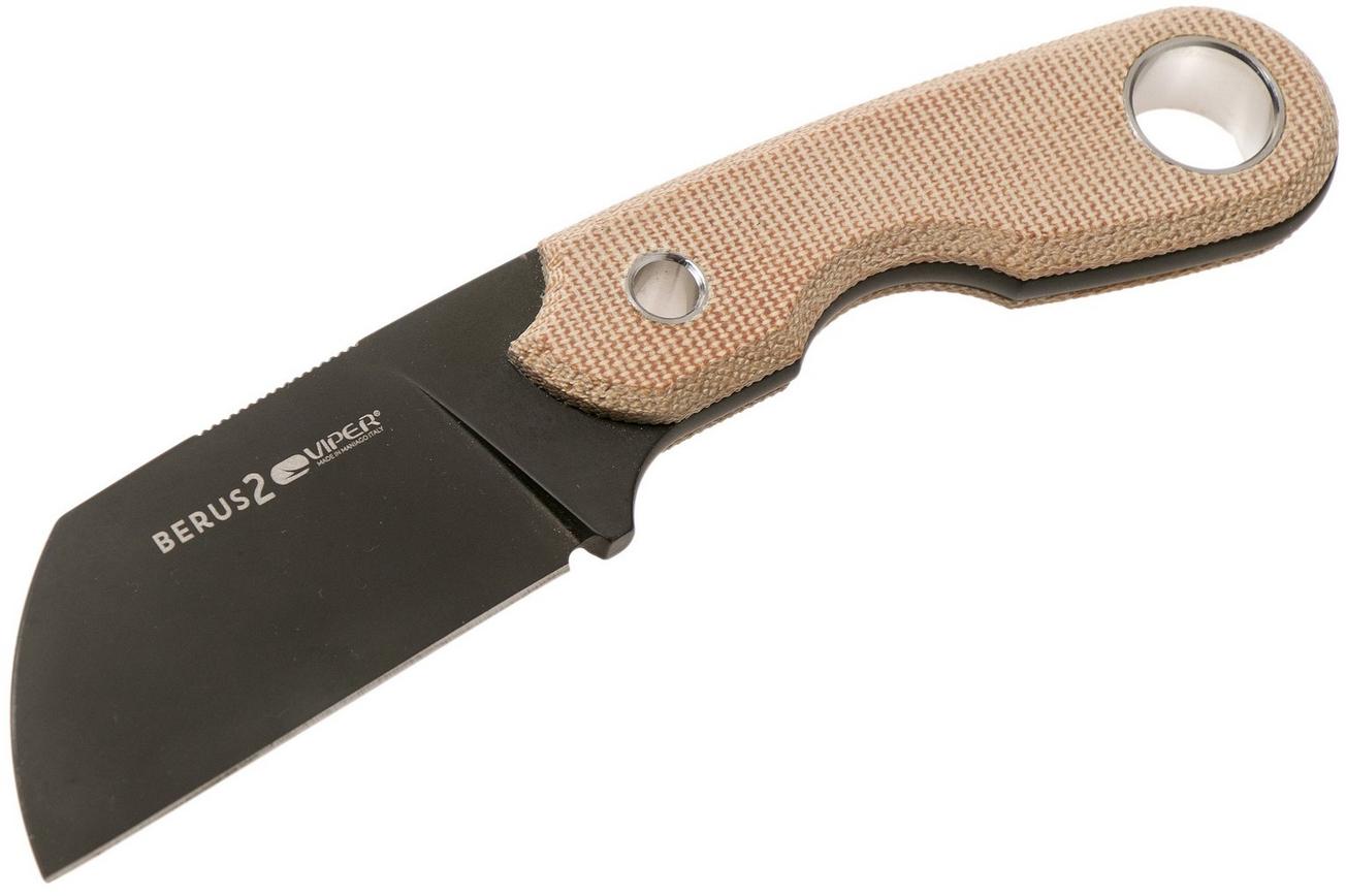 Viper Berus 2 VT4014DCN M390 PVD Black, Natural Canvas Micarta vaststaand mes, Rumici design