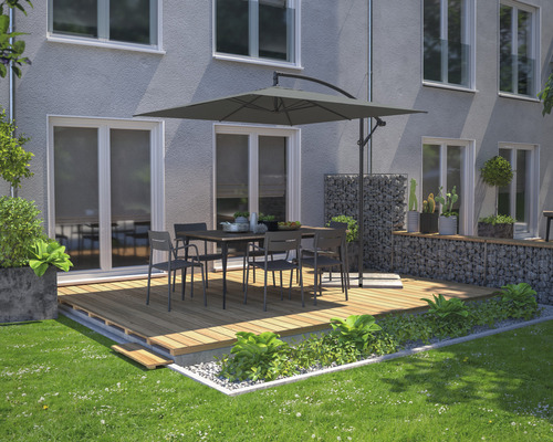 Soluna Lyon zweefparasol, 250 x 250 cm, hoogte 270 cm, donkergrijs, inclusief kruisvoet.