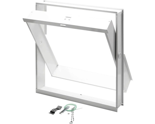 Ventilatieklep van wit plaatstaal (RAL 9016) voor glasblokken 390 mm x 390 mm