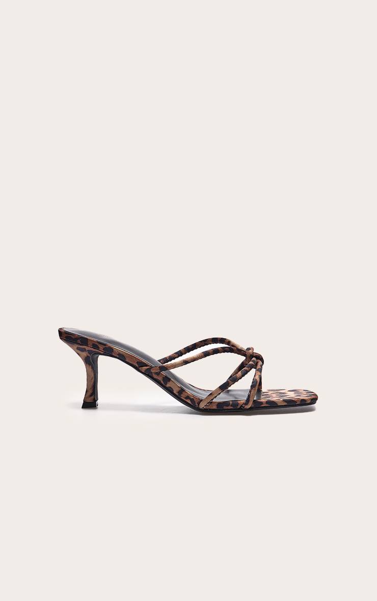 Léopard Mules À Talons En Satin À Bout Carré Avec Nœud Coupe Large
