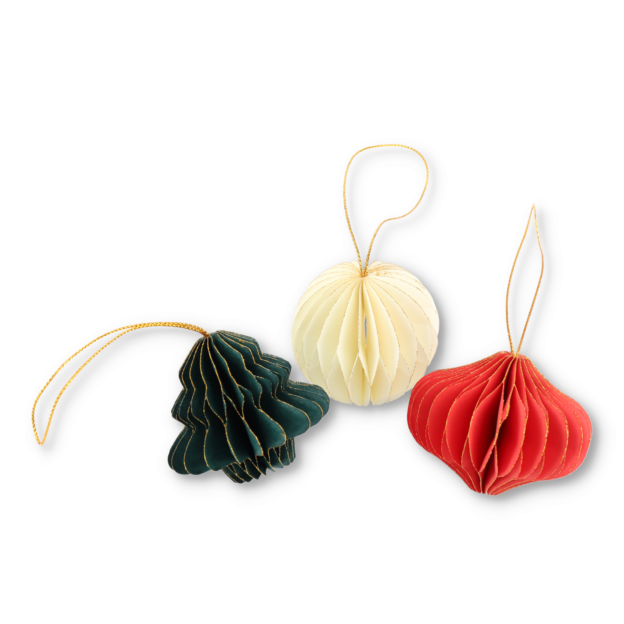 (3er Set) Papier Christbaum Schmuck Fächer Ornament Weihnachtskugeln Deko mit Glitzer