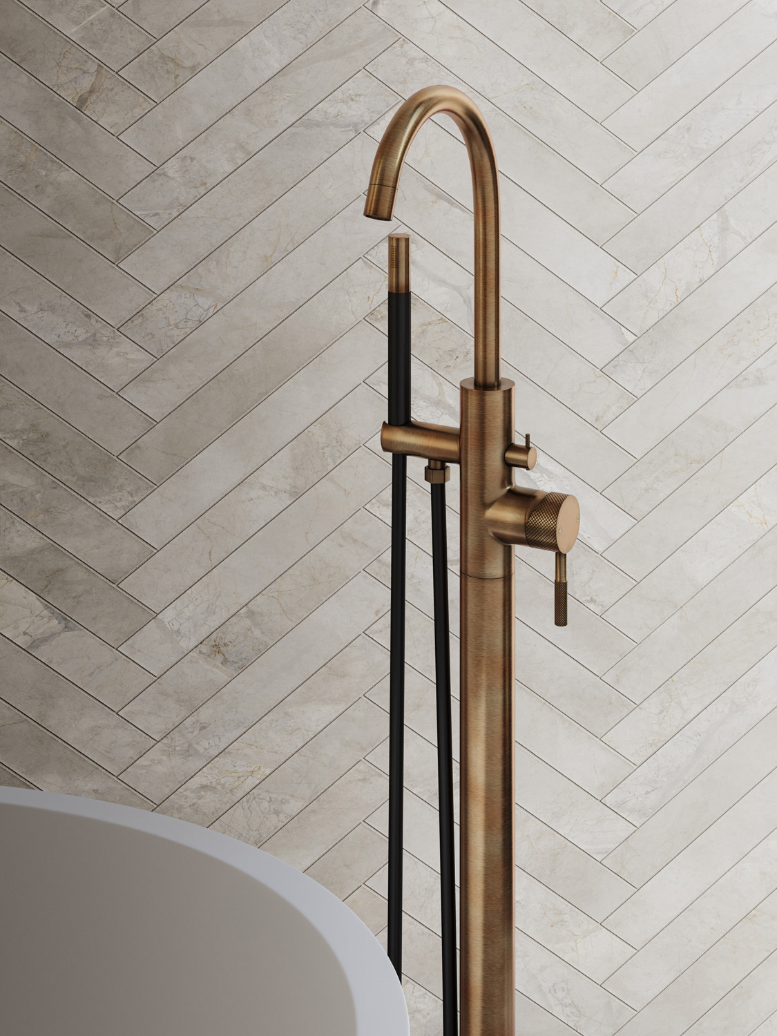 Saniclear Antique Curved Pro vrijstaande badkraan verouderd messing