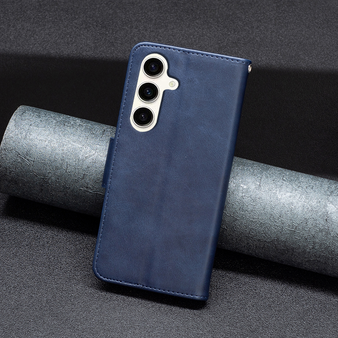 Samsung Galaxy S24 FE Leder Tasche Flip Cover mit Kartenfächer Vintage Look   Trageschlaufe - Dunkelblau