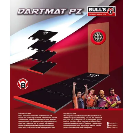 BULL'S Darts Dart Mat, Puzzle Matte, Schaumstoff, inkl. Oche, 2,37 Meter