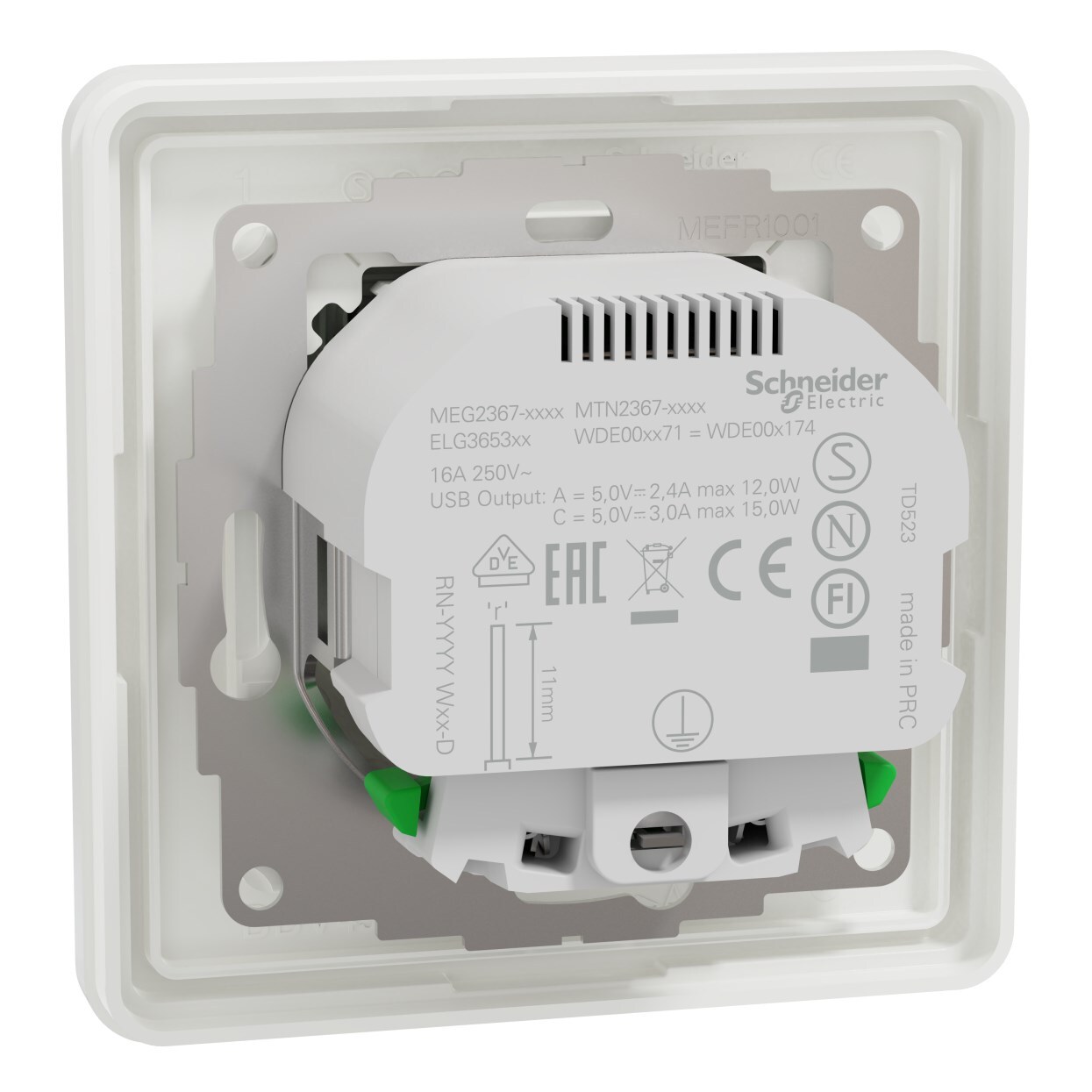 Schneider Electric Exxact Jordet vegguttak med USB-porter Hvit