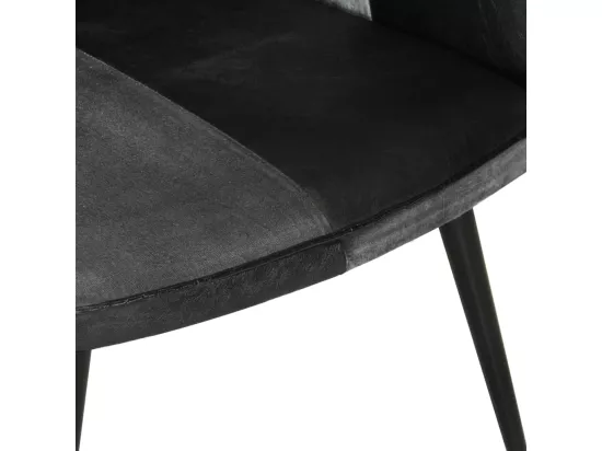 Fauteuil avec repose-pieds Noir Cuir véritable et toile