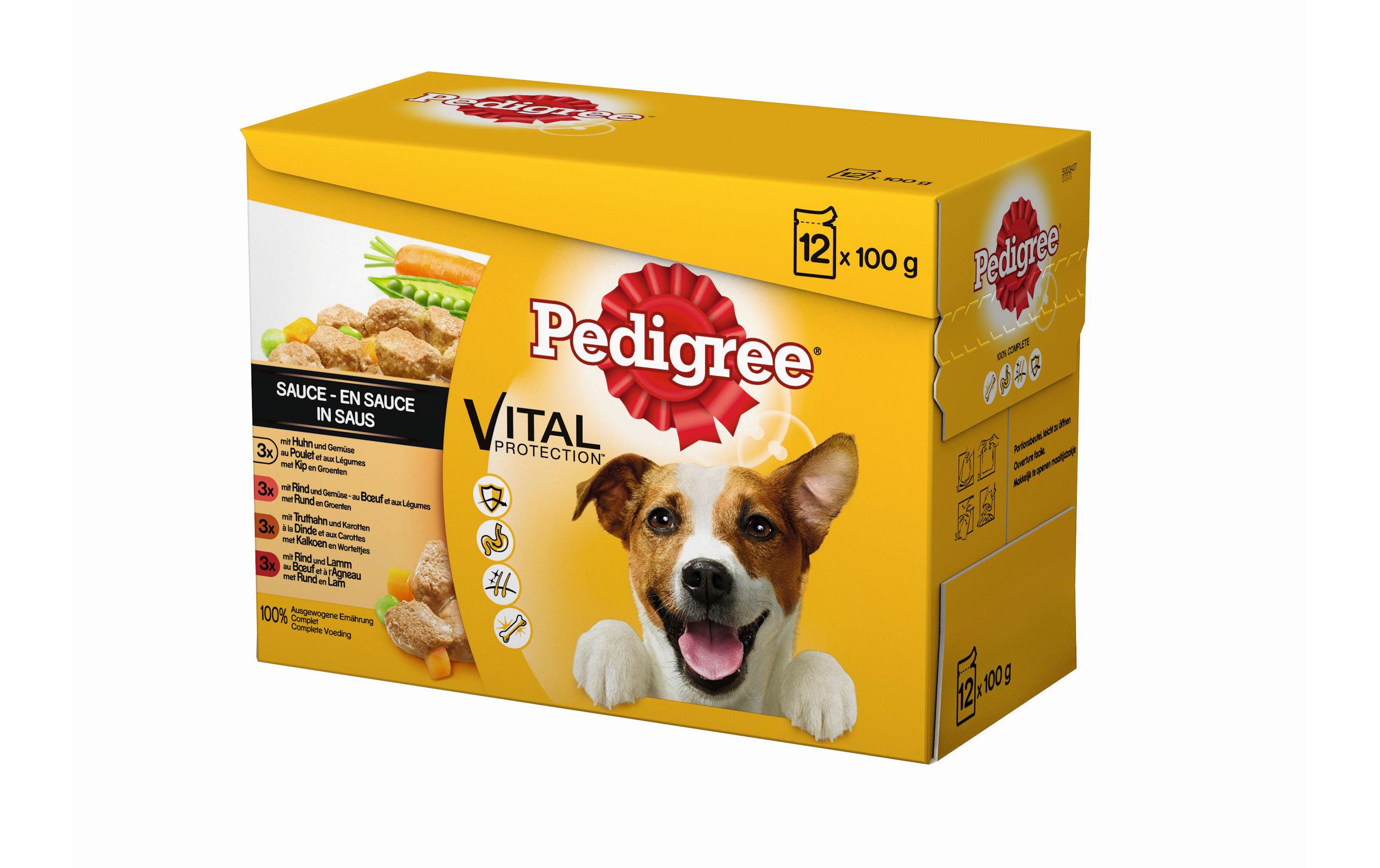 Nassfutter Vital Protection 4 Sorten in Sauce, 12 x 100 gAlleinfuttermittel für ausgewachsene Hunde