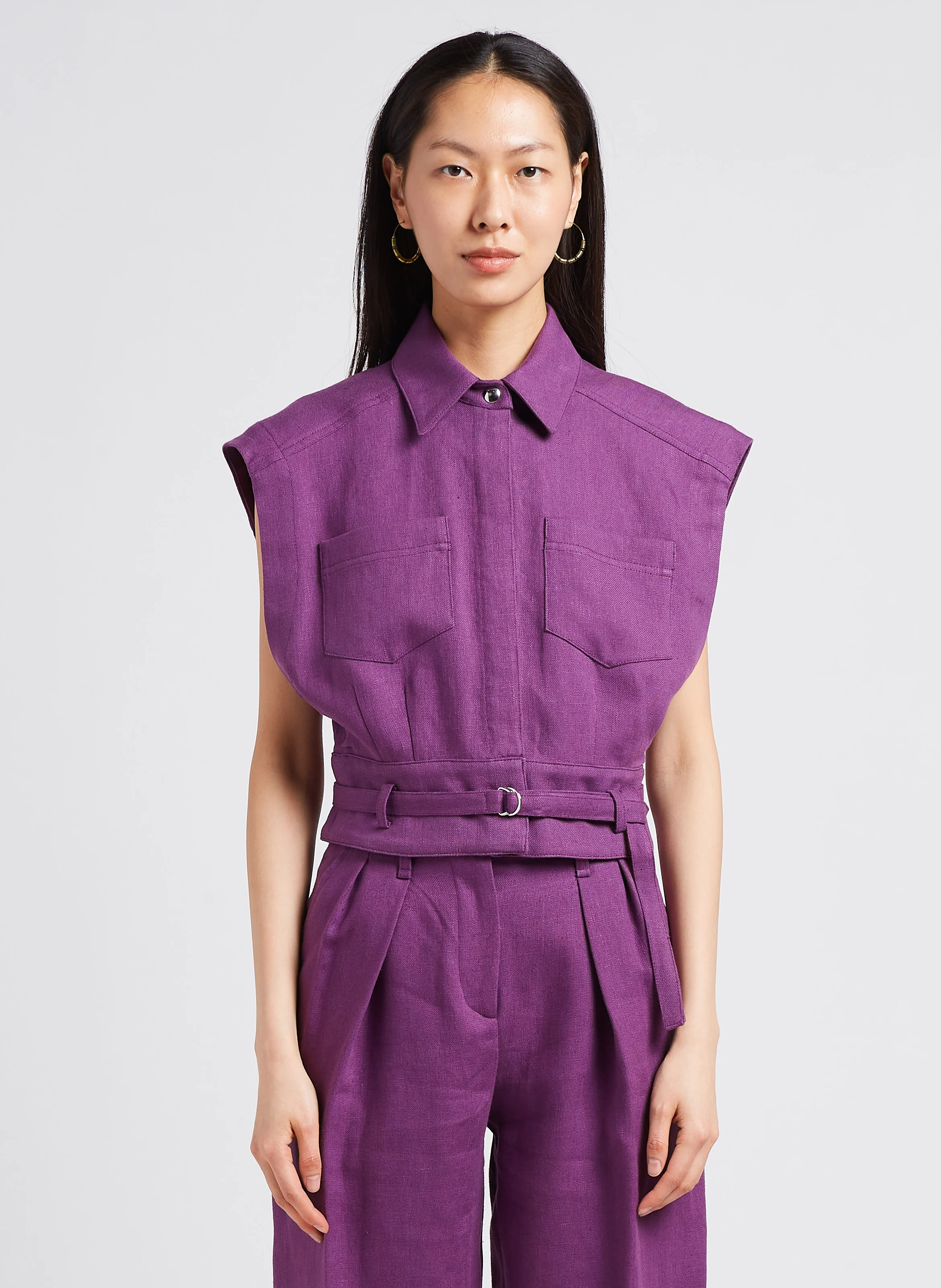 SAIMA - Gilet col classique en lin| Violet