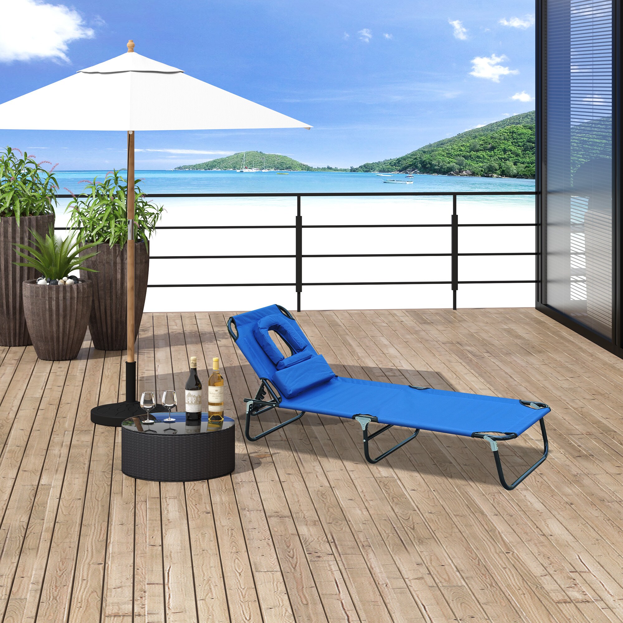 Outsunny Sonnenliege mit Gesichtsöffnung blau, schwarz 190 x 56 x 28 cm (LxBxH)