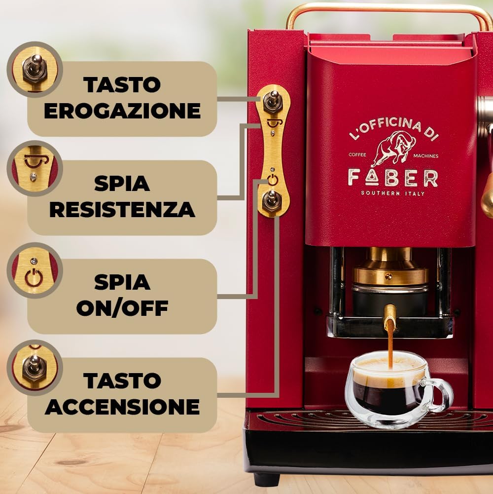 FABER COFFEE MACHINES | Modèle Pro Total Inox Deluxe | Machine à café à dosettes ese 44mm | Pressacialda en laiton réglable | électrovanne de série (laiton)