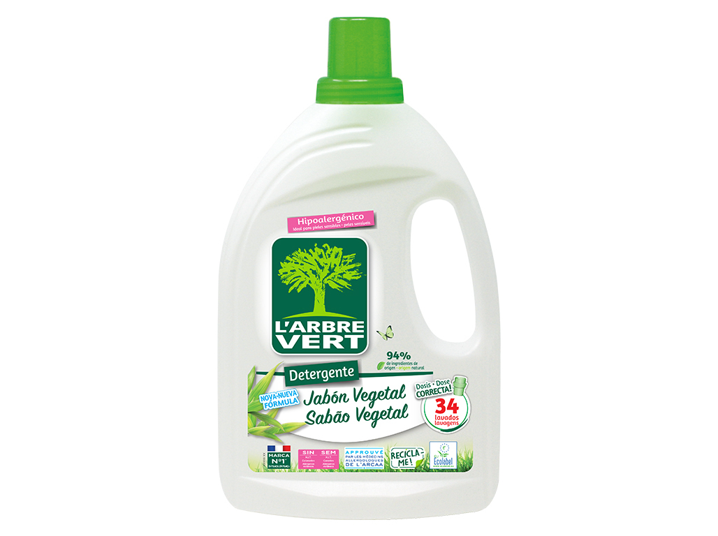 DETERGENTE ROUPA MÁQUINA LÍQUIDO L'ARBRE VERT SABÃO VEGETAL 34D