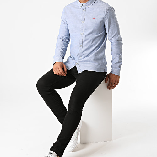 Chemise Manches Longues Stretch Oxford 9594 Bleu Clair Chiné