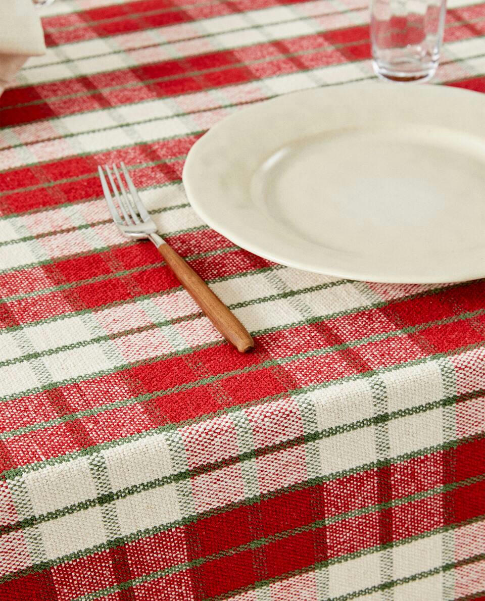 TOALHA DE MESA DE ALGODÃO XADREZ NATALINO