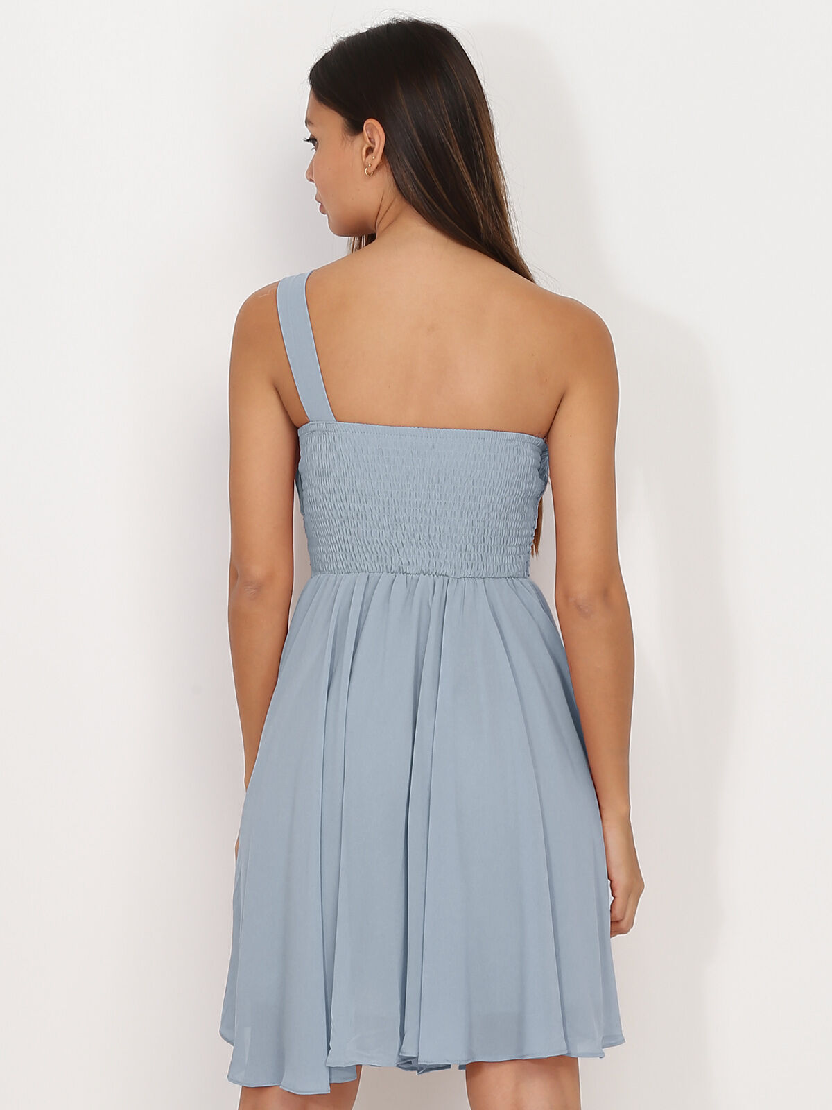 Robe asymétrique drapée- Bleu givré