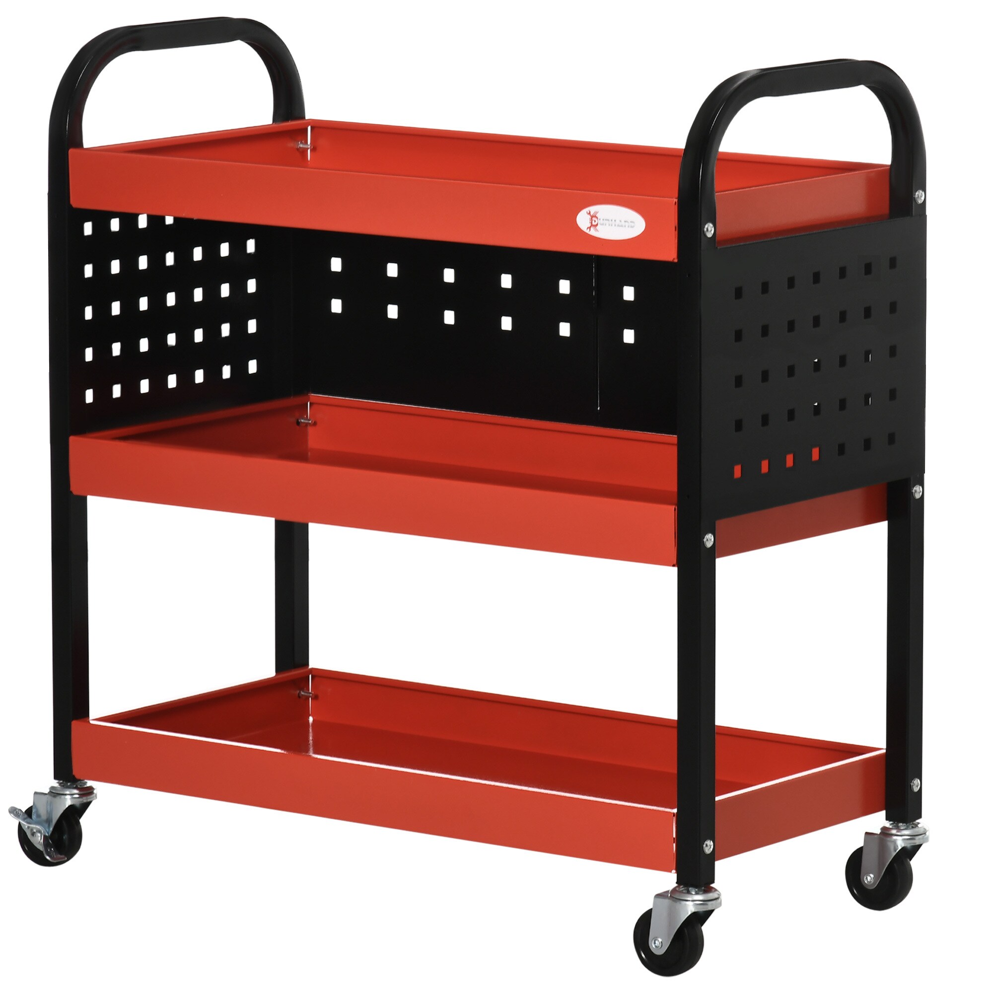 DURHAND Werkstatt-Rollwagen mit 3 Regalen rot 75L x 35B x 80H cm