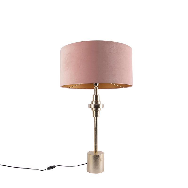 Art Deco tafellamp goud velours kap roze 50 cm - Diverso