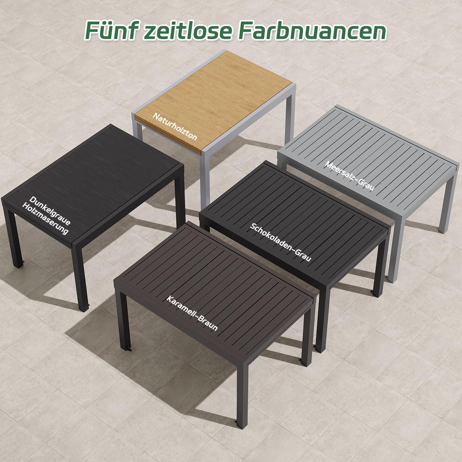 JUMMICO Aluminium Ausziehbarer Gartentisch, 80-160 cm erweiterbar, wetterfest, bis 160 cm verlängerbar, Gartentisch für Balkon, Terrasse, Garten - Grau