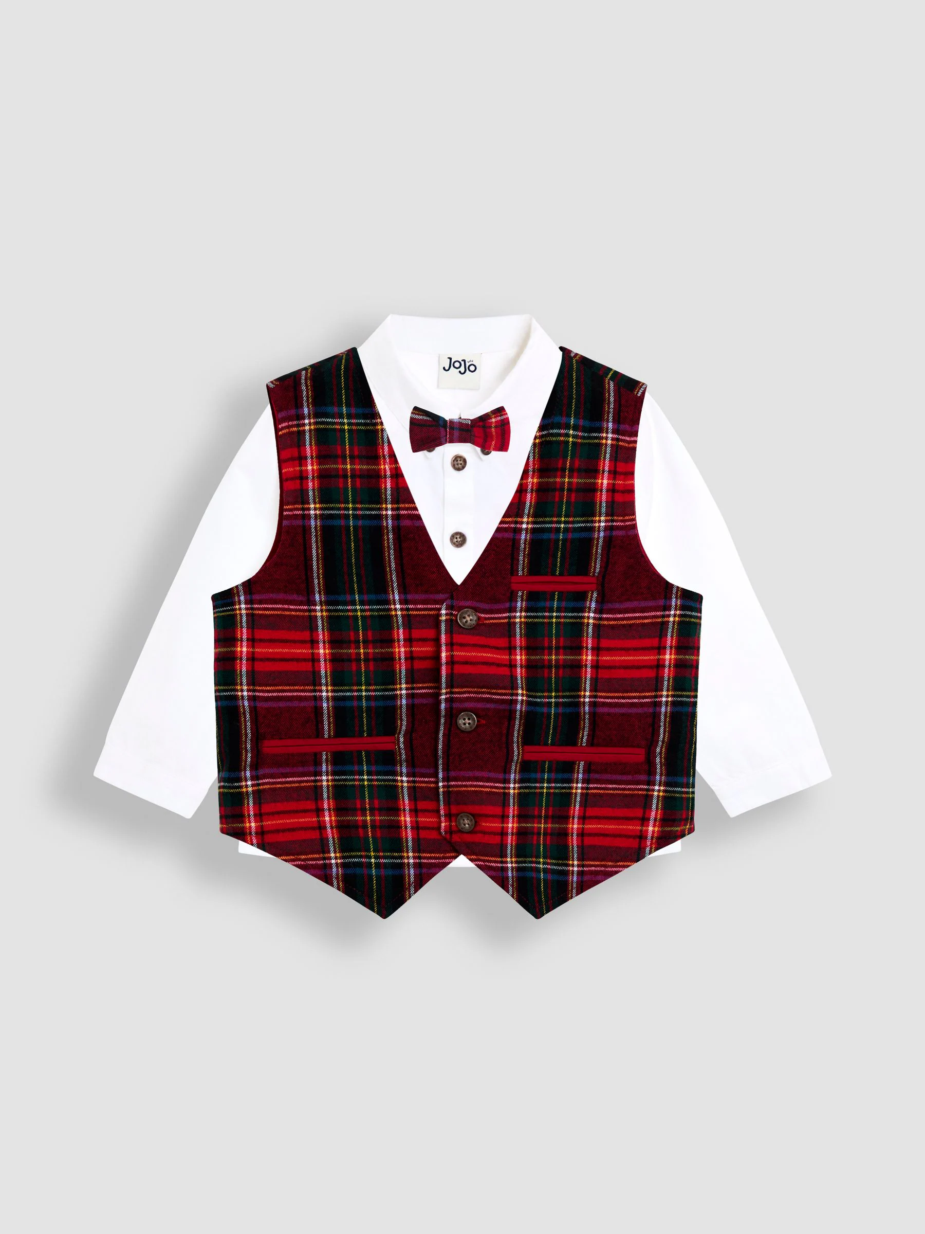 Rood - JoJo Maman Bébé 3-Piece Bow Tie Waistcoat & Shirt Set