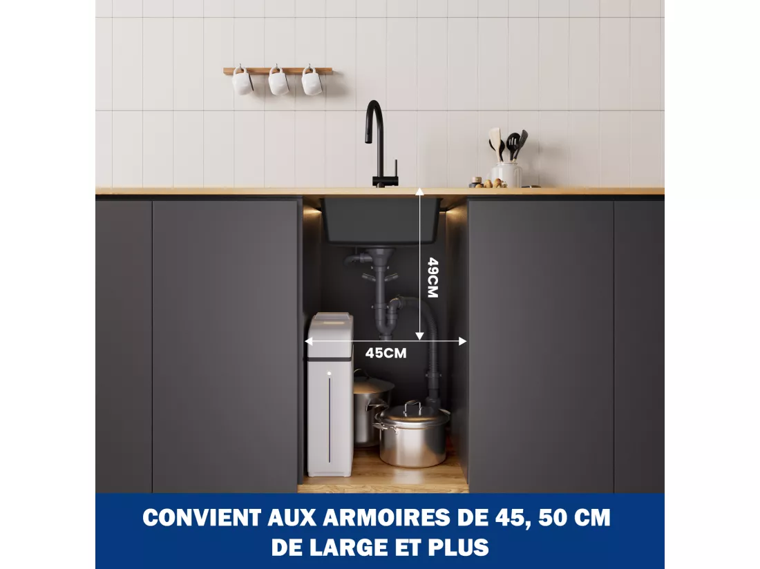 Cecipa max Evier Quartz Noir 45x45 cm Evier 1 Bac en Quartz et Résine Evier de Cuisine + Mitigeur Cuisine à Ressort Noir avec Douchette Extractible
