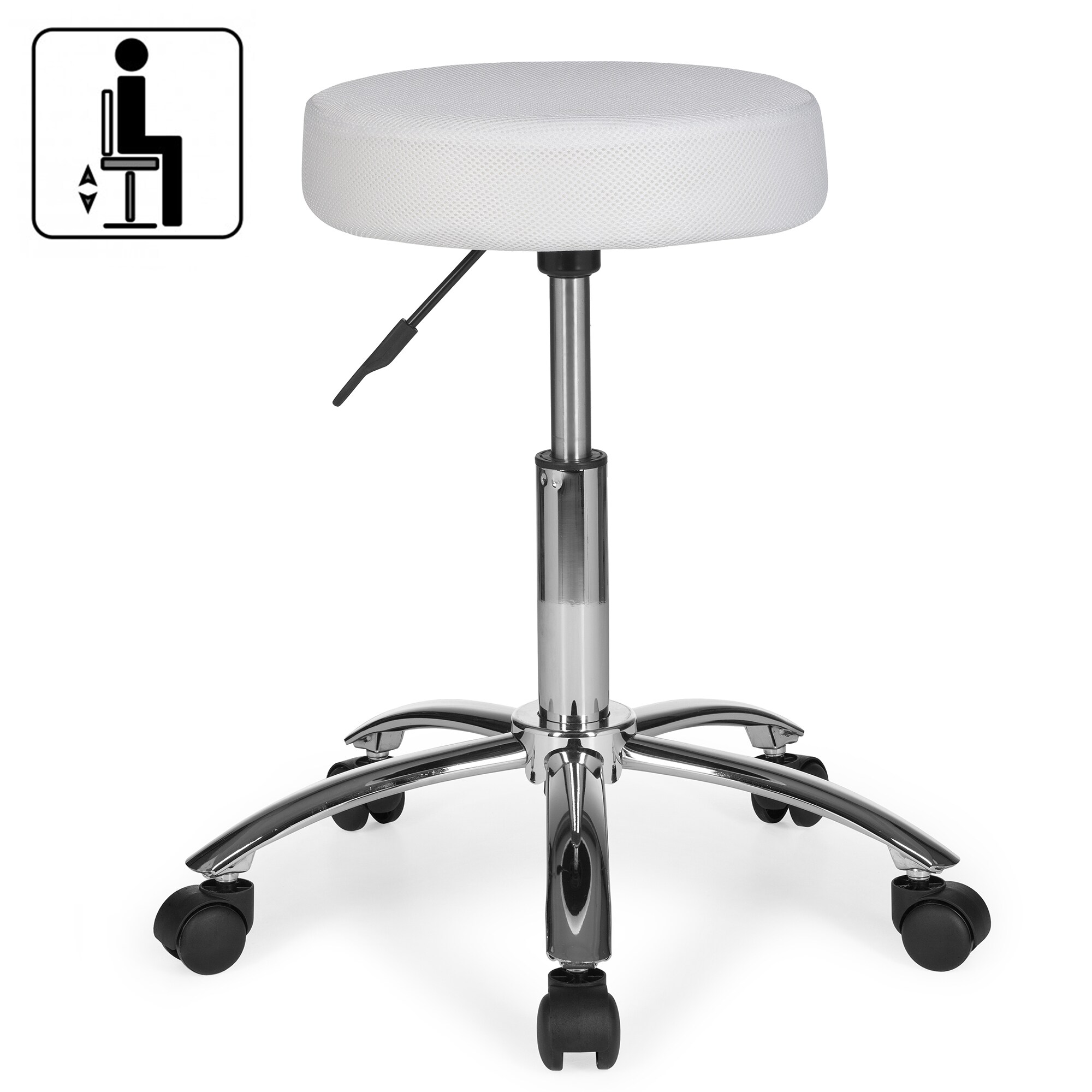 KADIMA DESIGN Ergonomischer Rollhocker ARNO mit gepolsterter Sitzfläche, 360° drehbar, bis 100 kg, Schwarz/Weiß