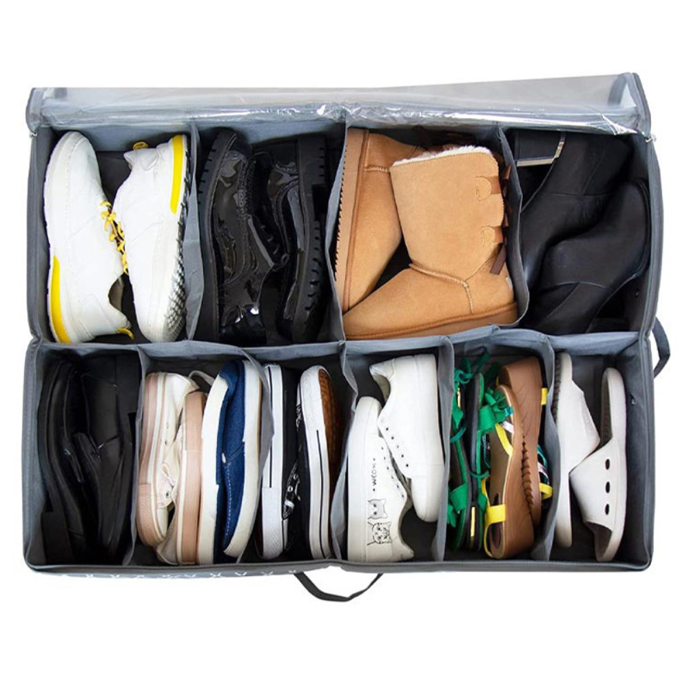 (75x60cm) 12-fach Schuh Organizer Faltbare Aufbewahrungsfächer mit Reissverschluss - Schwarz