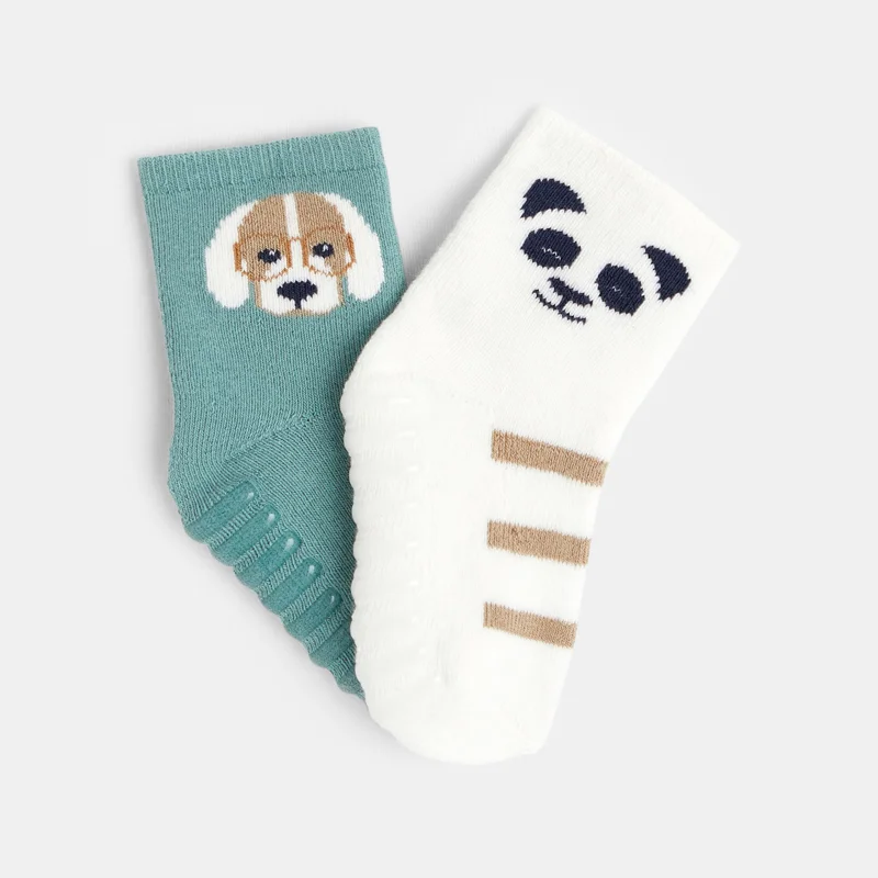Chaussettes animaux antiglisse bleu bébé garçon (lot de 2) Bleu