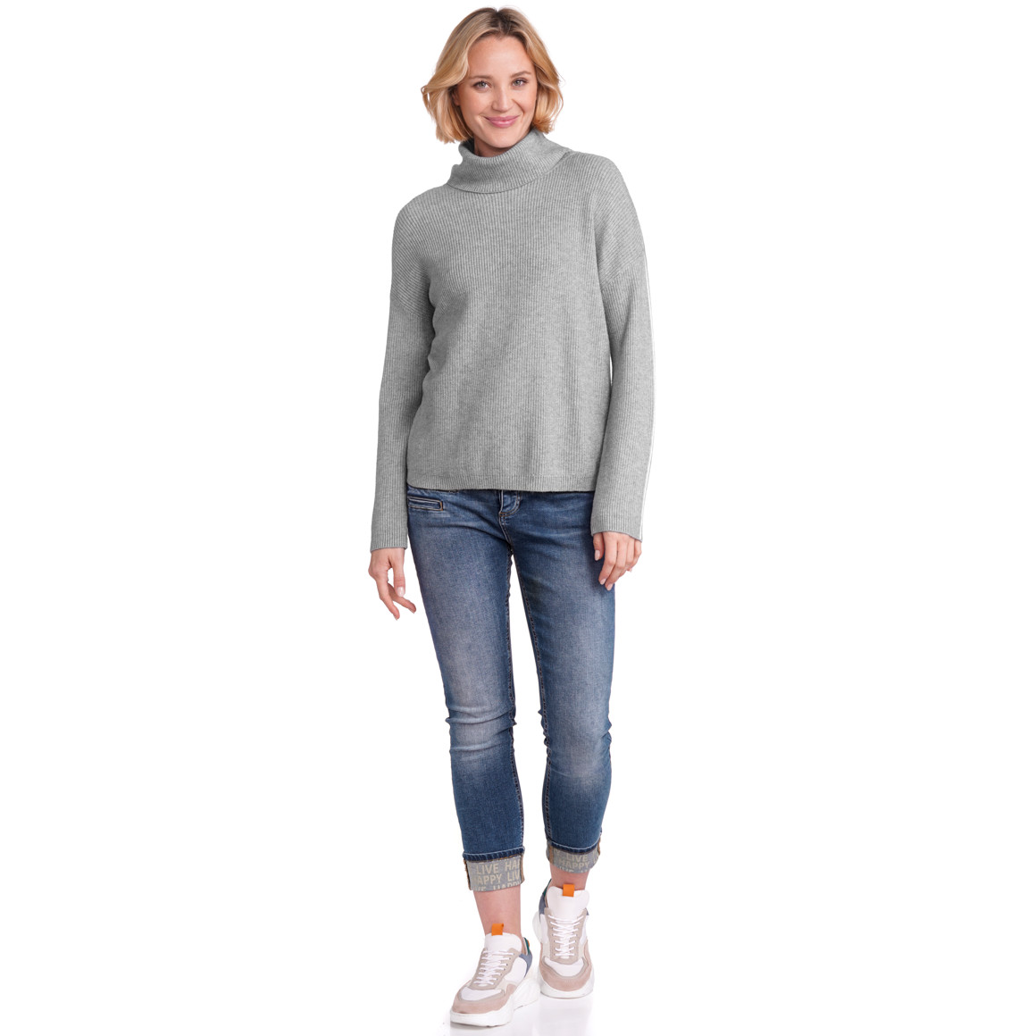 Gina Benotti Damen Strickpullover mit Rollkragen hellgrau