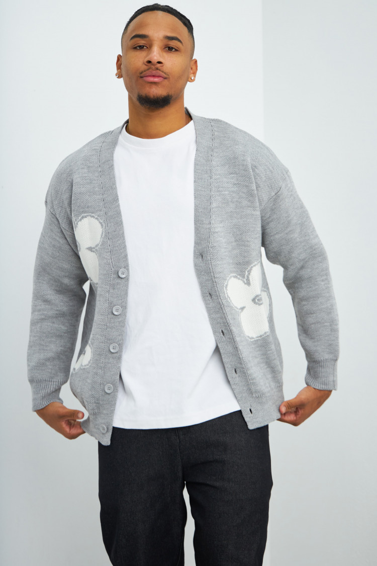Gilet gris à fleurs