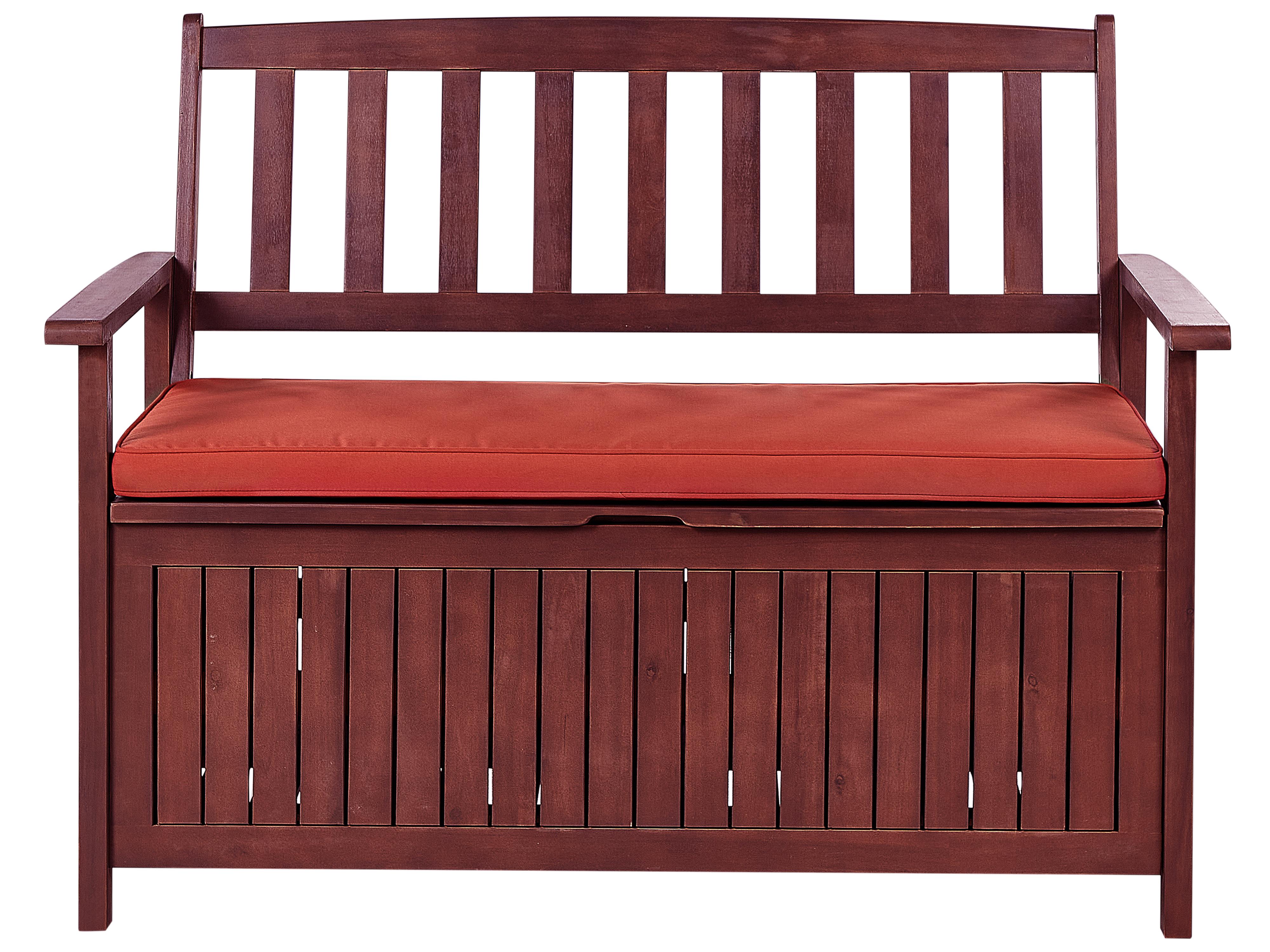 Tuinbank met zitkussen SOVANA 120 cm met opbergruimte Acaciahout Rood