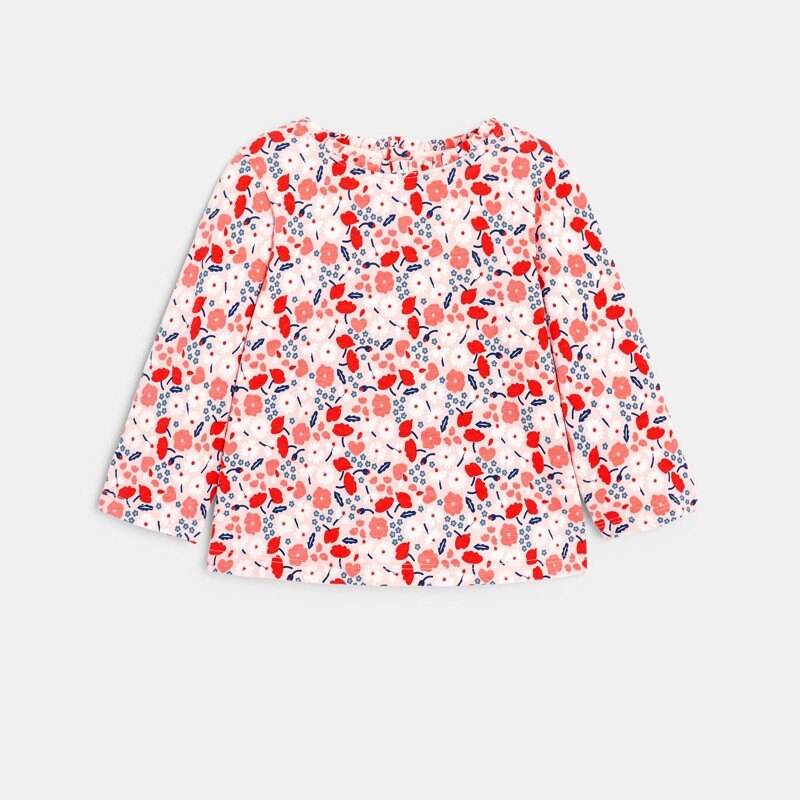 T-shirt maille côte plate fleuri rose bébé fille Rouge