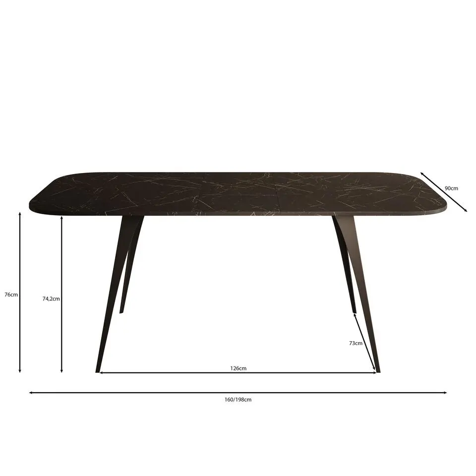 Meubella - Eetkamertafel Flix - Zwart marmer - 160 cm - Uitschuifbaar