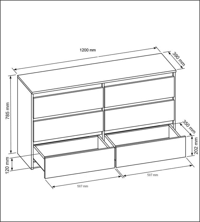 meble masztalerz Kommode 120 cm Breit - Modernes Sideboard - Schrank mit 6 Schubladen - Schubladenschrank - Kommodenschrank für Wohnzimmer, Flur, Schlafzimmer - Weiß 120x78,5x39 cm