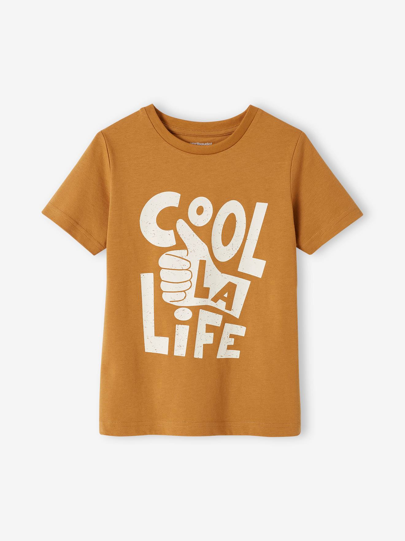 Camiseta de manga curta com mensagem para meninos, lisa, azul claro com estampas.