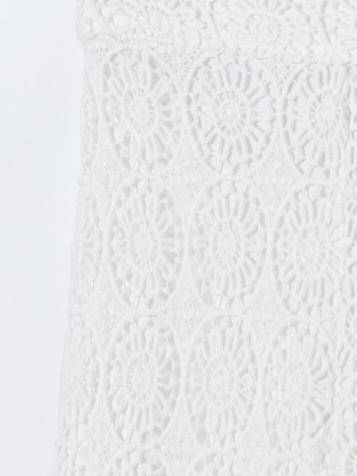 Calça flare de crochê - Branco-sujo