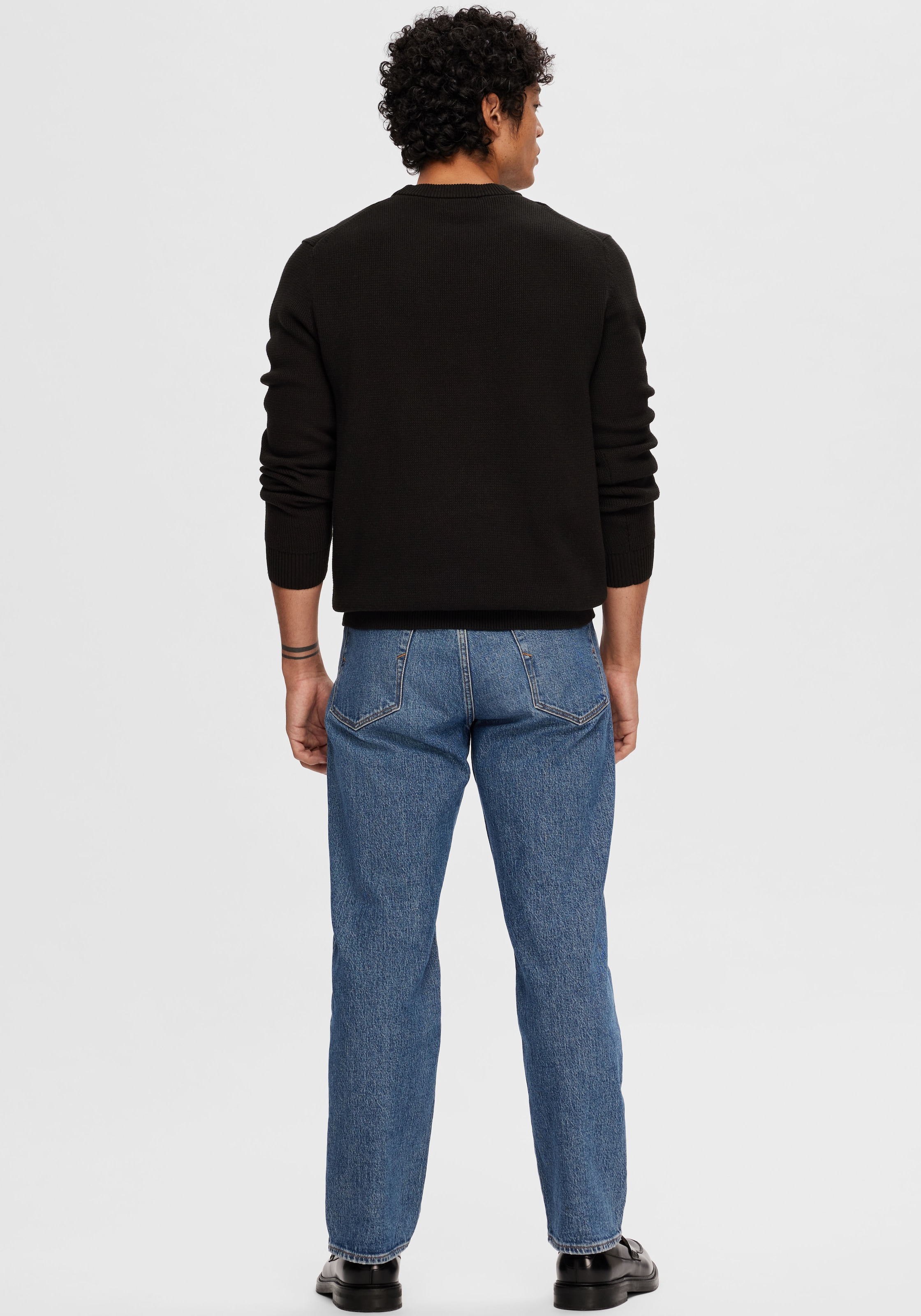 SELECTED Rundhalspullover »SLHDANE LS KNIT STRUCTURE CREW NECK NOOS« Baumwolle, regular fit