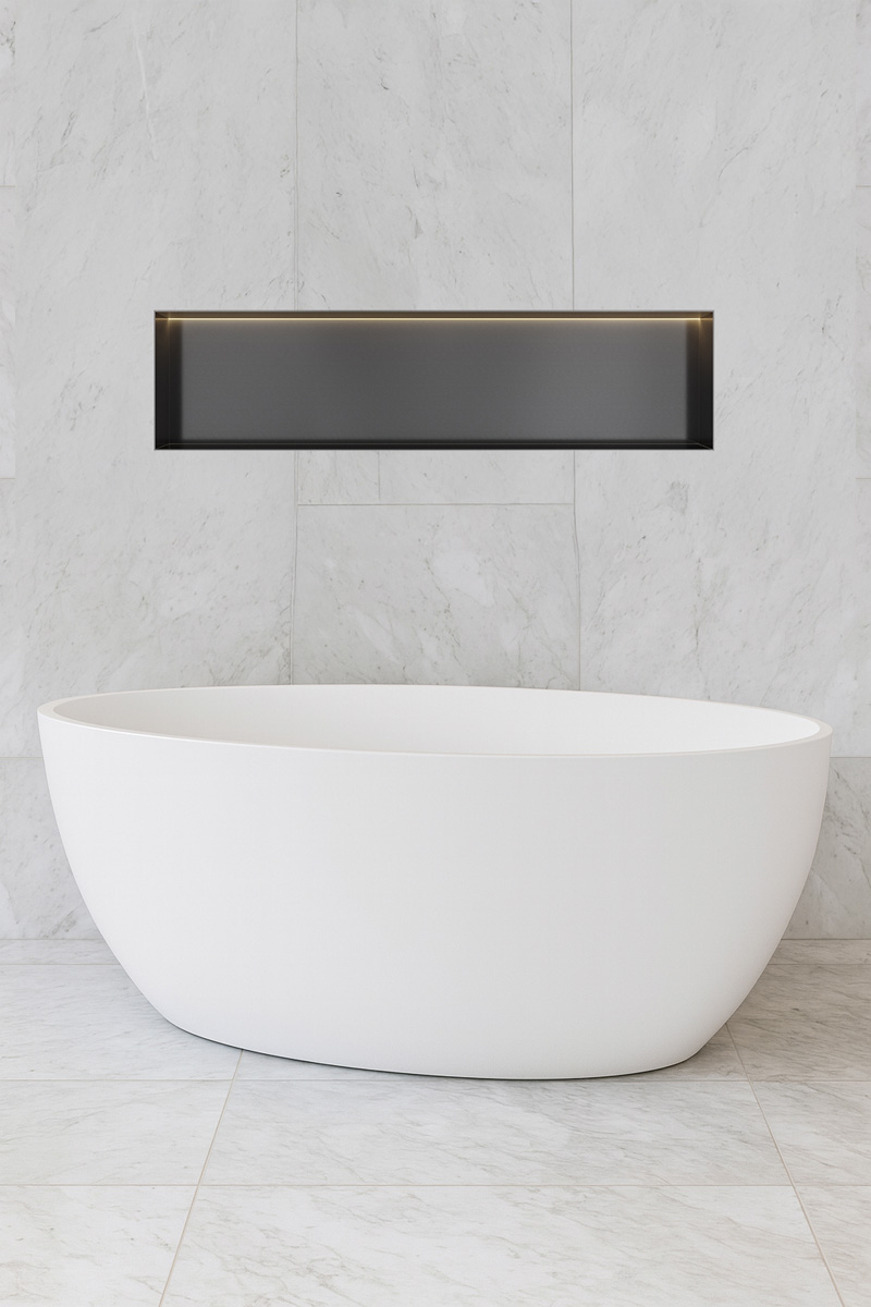 Hotbath &More frameless inbouwnis met verlichting 30x120x10cm geborsteld zwart PVD