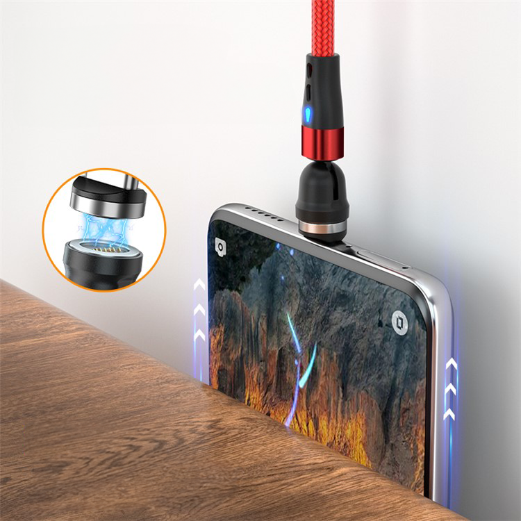 (2m) 3A 3in1 USB A auf USB C / Micro USB / Lightning Ladekabel Magnetisches 180° Datenkabel mit LED - Grün