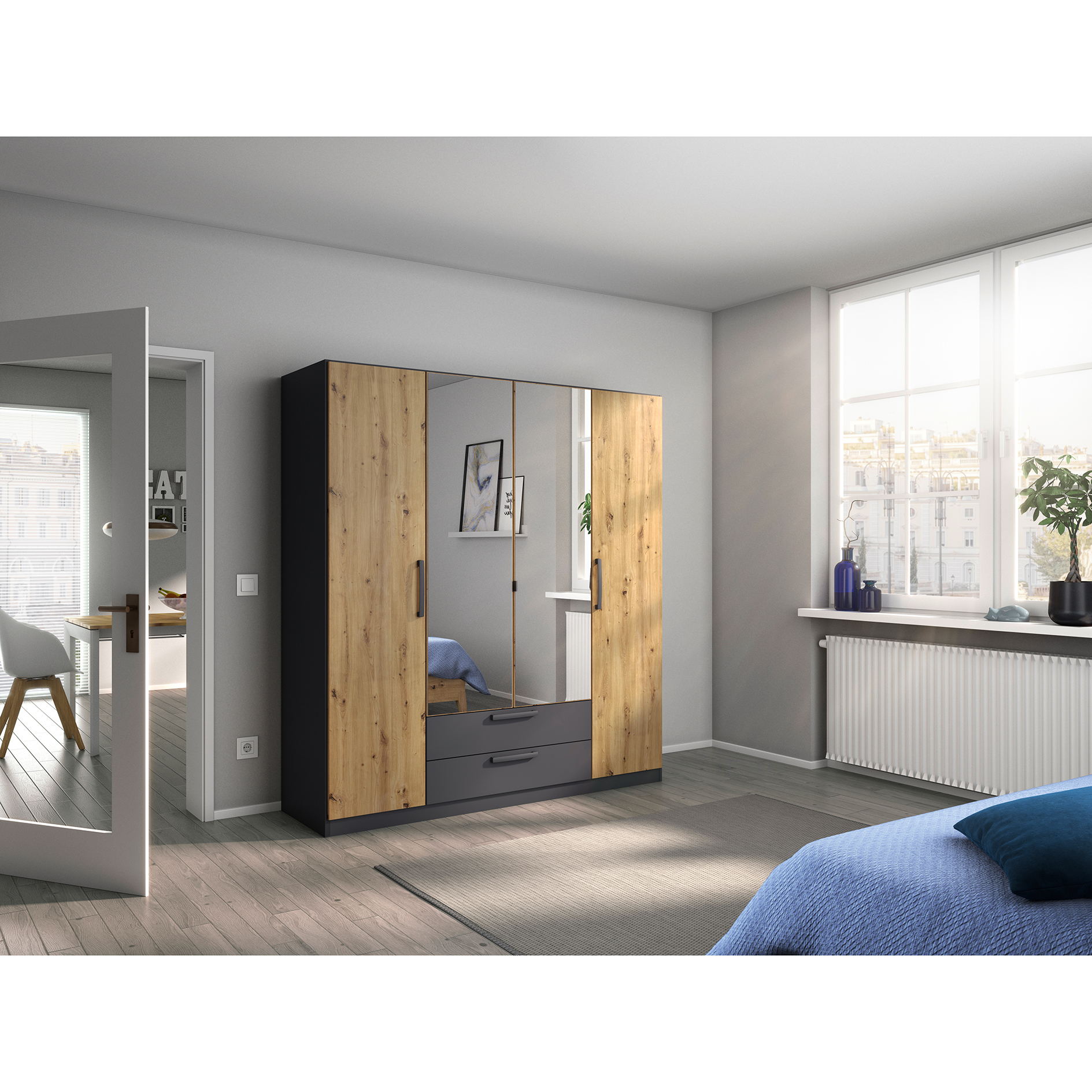 Drehtürenschrank - Artisan Eiche - grau metallic - 181 cm