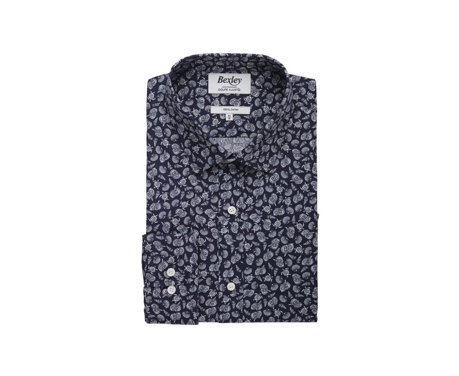 Chemise imprimée Navy et Vert sauge - Col français - ADELIN