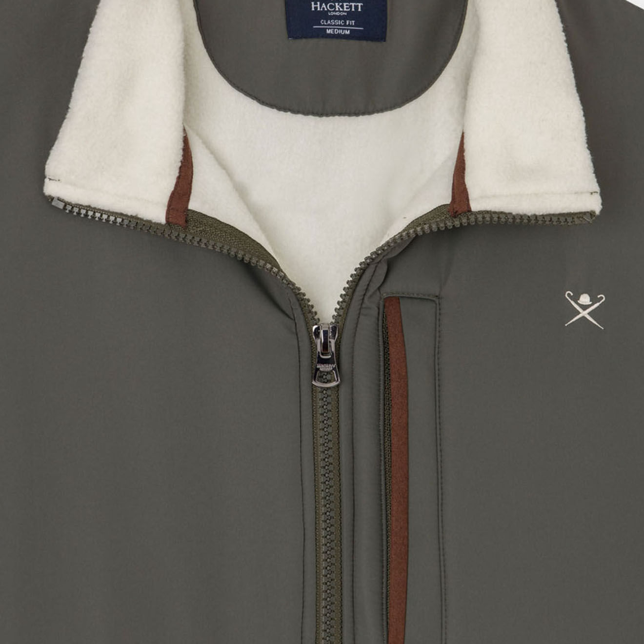 Hackett London Veste Polaire zippée bicolore écru/kaki