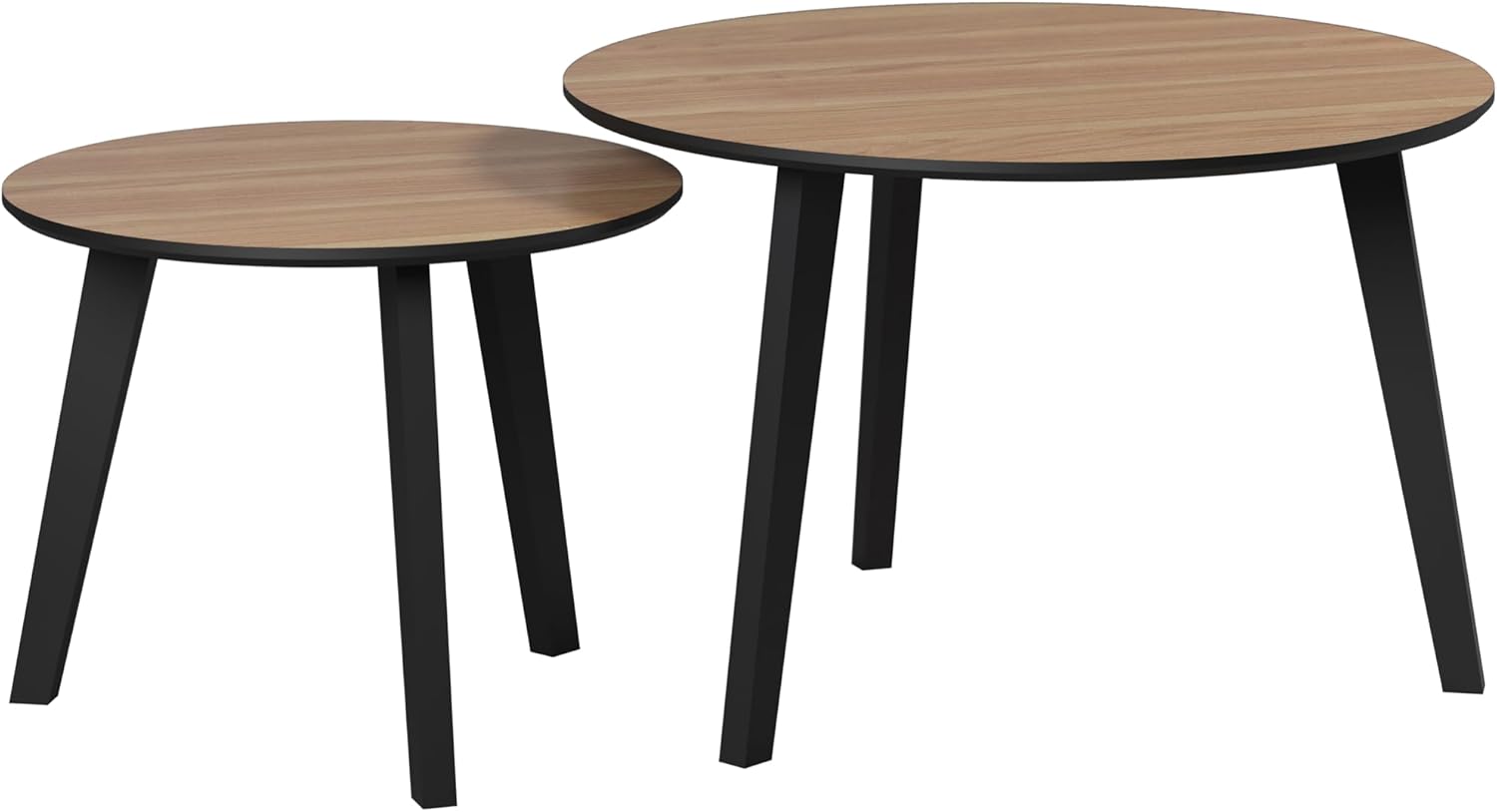 trendteam smart living - Ronin - Couchtisch - Eiche/Schwarz lackiert - 2er Couchtisch-Set rund - (BxHxT) 50 x 39 x 50/70 x 45 x 70 cm - 2 Satztische - Füße aus Massivholz