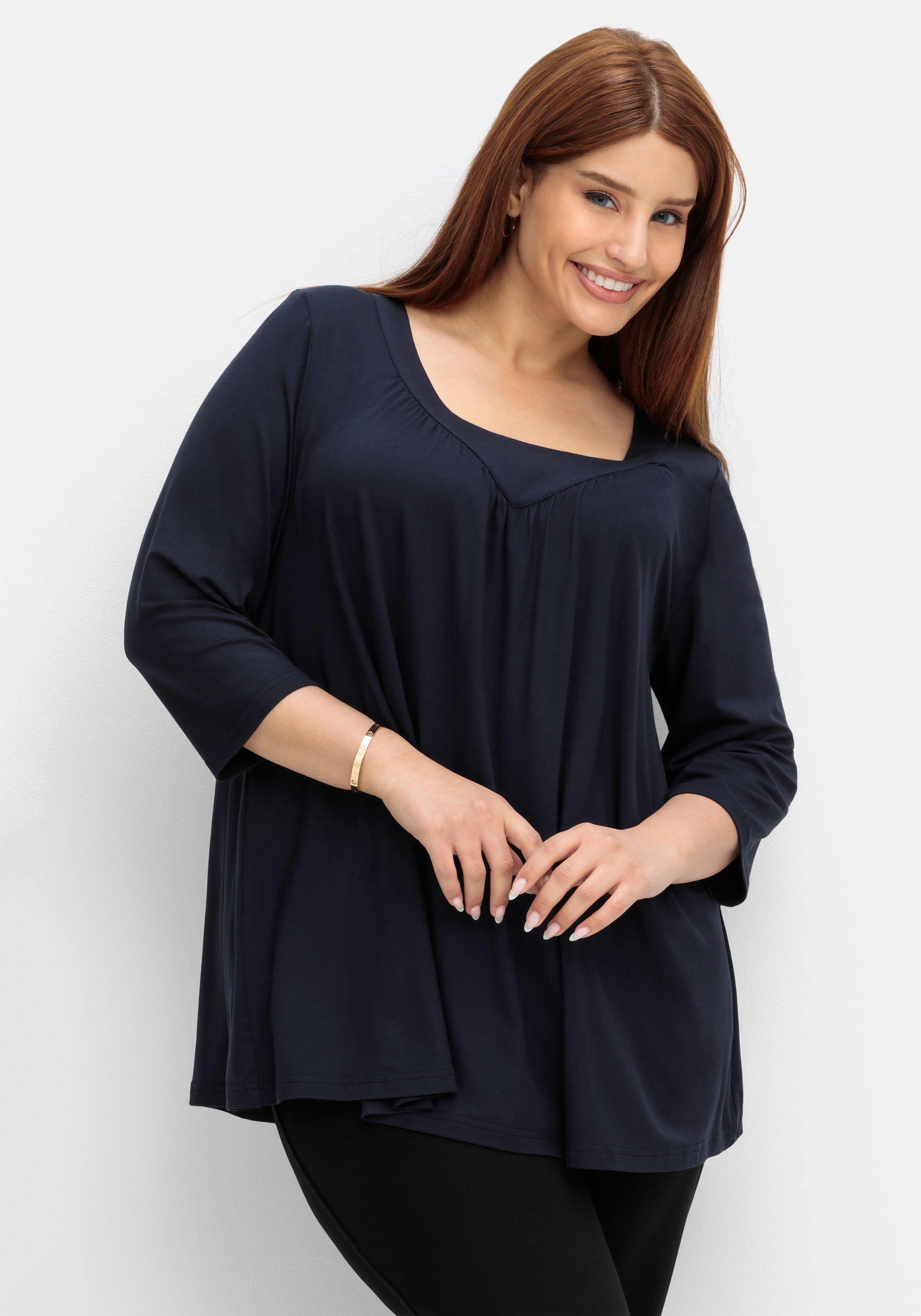 3/4-Arm-Shirt in Petite Passform, in weiter A-Linie